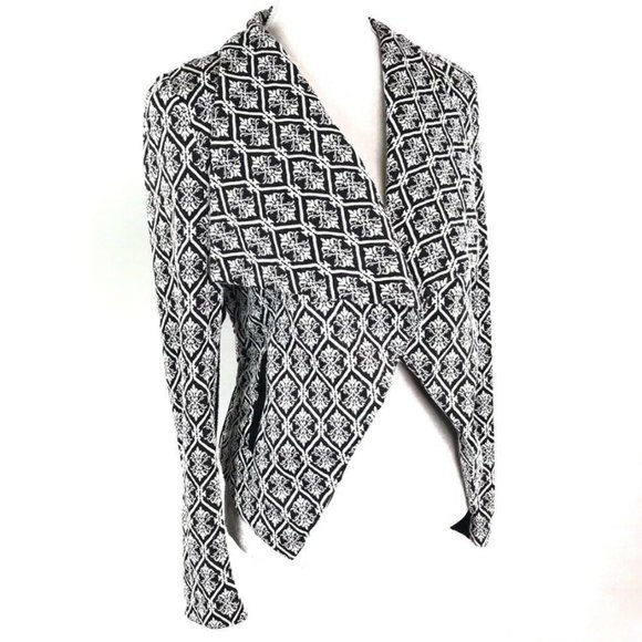 41 Hawthorn | Black White Geometric Stretch Open Front Cardigan Jacket - Picture 1 of 14